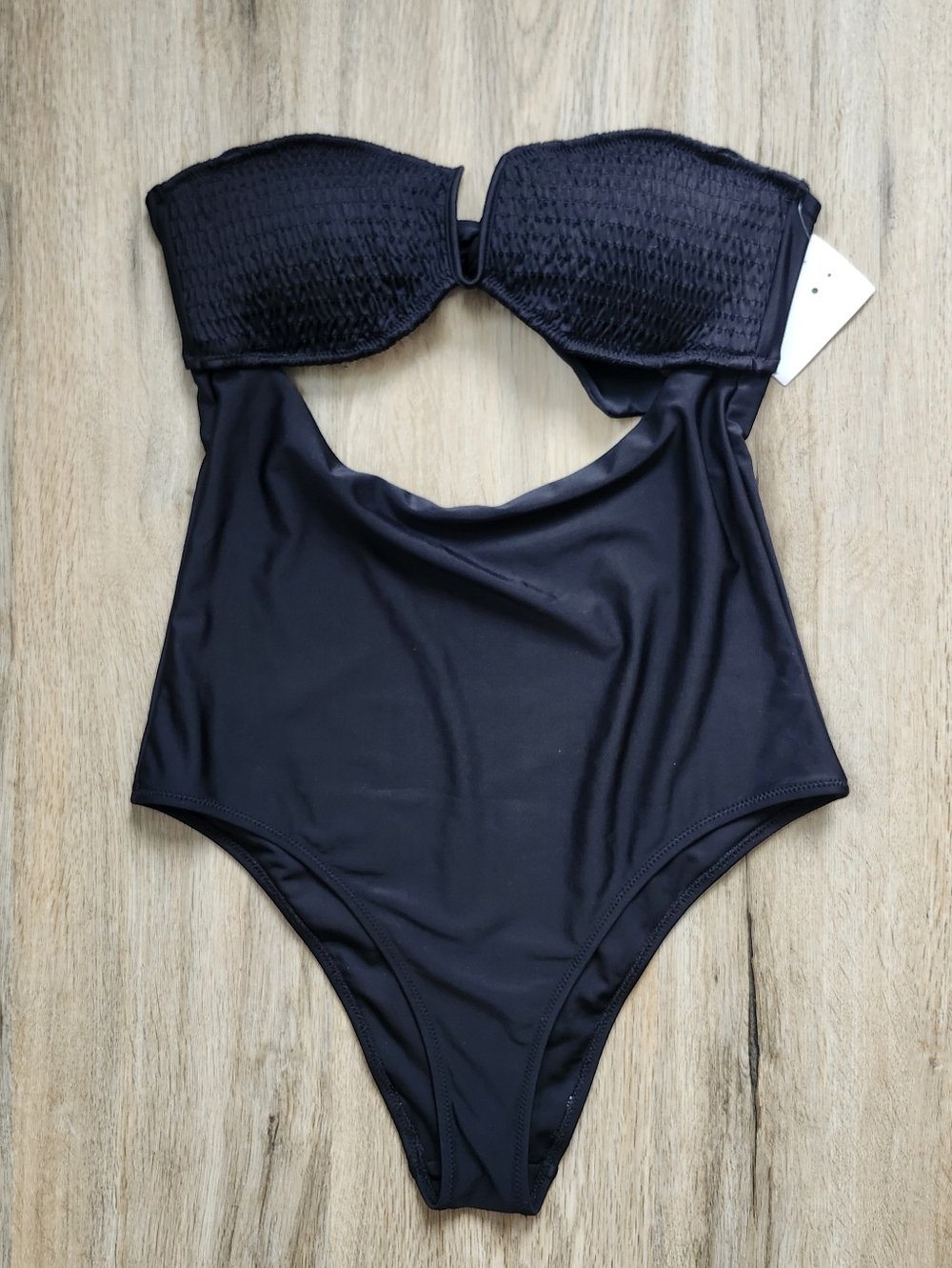 Aerie Smocked Bandeau One Piece Swimsuit  One-Piece Swimsuit Size M Long, Black